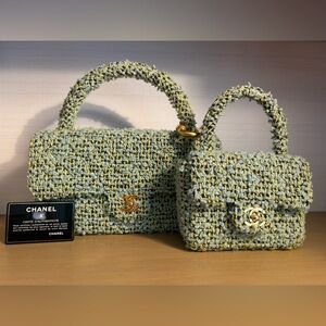 Chanel Vintage Green Tweed Parent Kelly Set